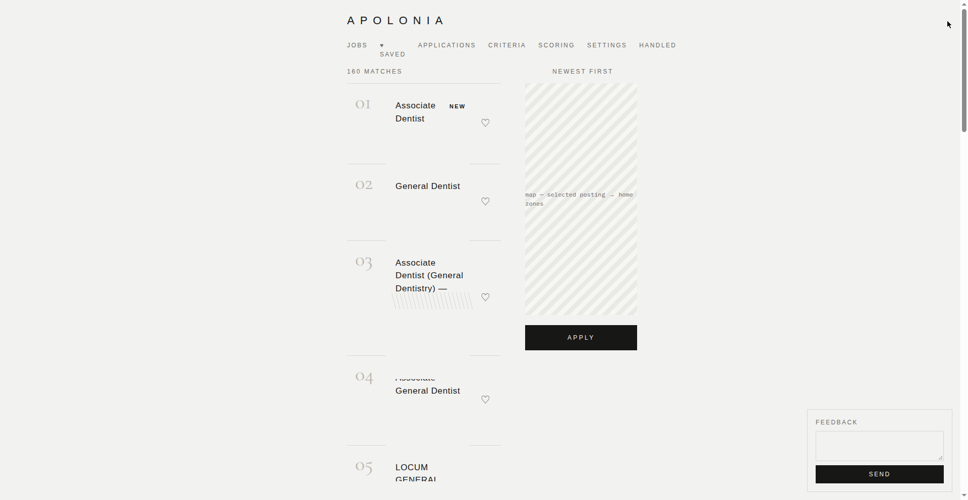 Apolonia Jobs list in an invited workspace, captured 2026-09-28.